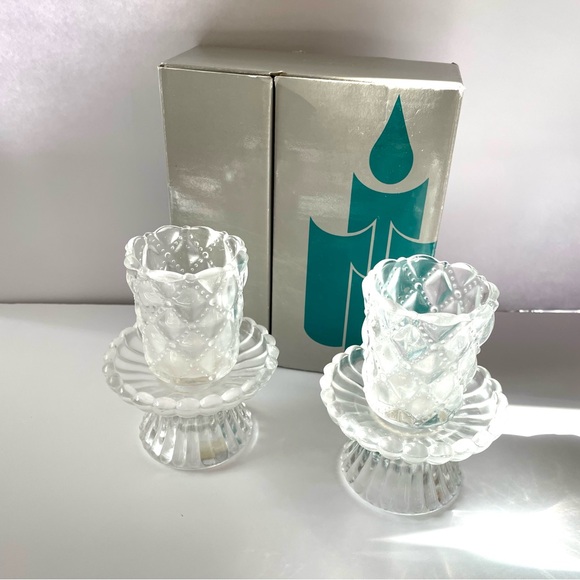 PartyLite Quilted Crystal Votive Candle Holder Pair In Original Box P9246 - Picture 2 of 6